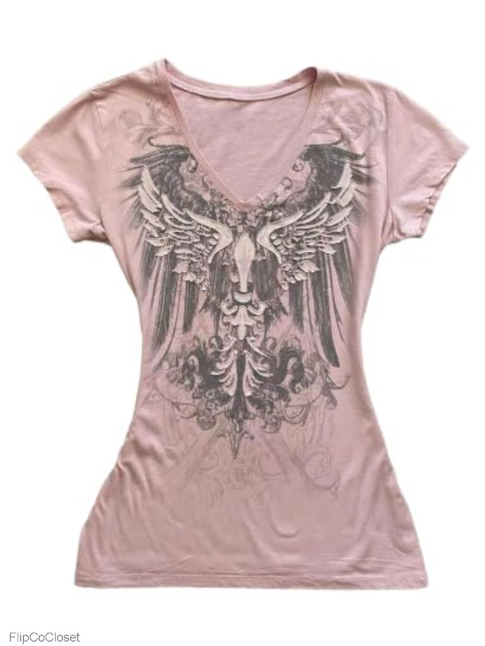 Womens Y2K Gothic Graphic V-Neck Slim Fit Crop T-Shirt Grunge Vintage